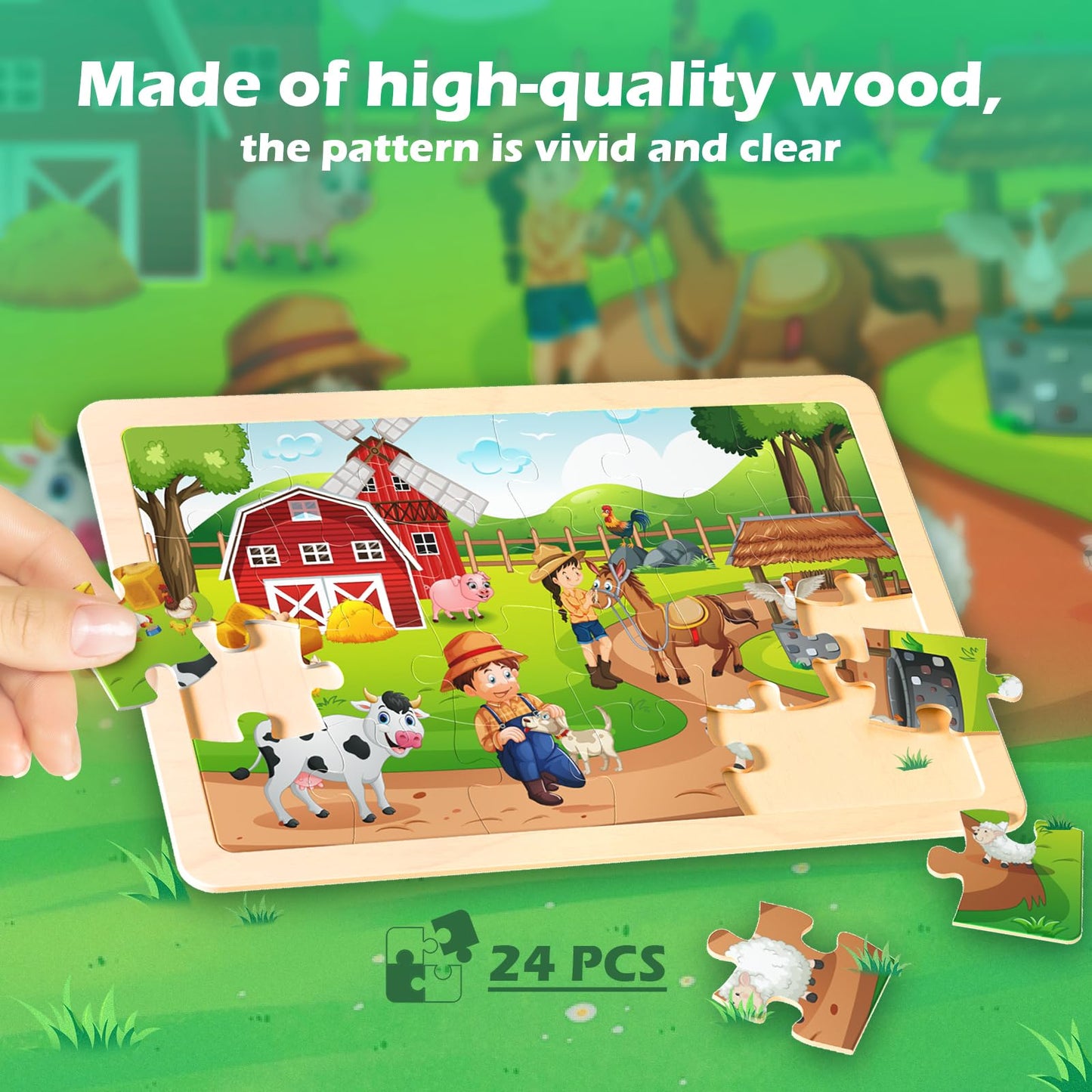 Tqu Wooden Puzzles Toys For Kids Ages 4-6 3-5, Set Of 4 Packs With 24-Piece, Farm, Zoo, Insects, Sea Animals Wood Jigsaw Puzzles