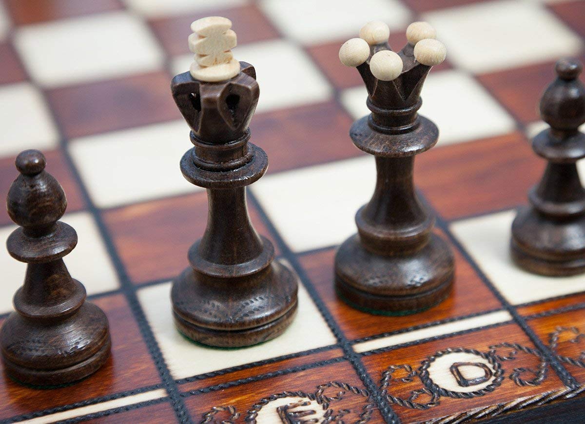 Handmade European Wooden Chess Set With 16 Inch Board And Hand Carved Chess Pieces