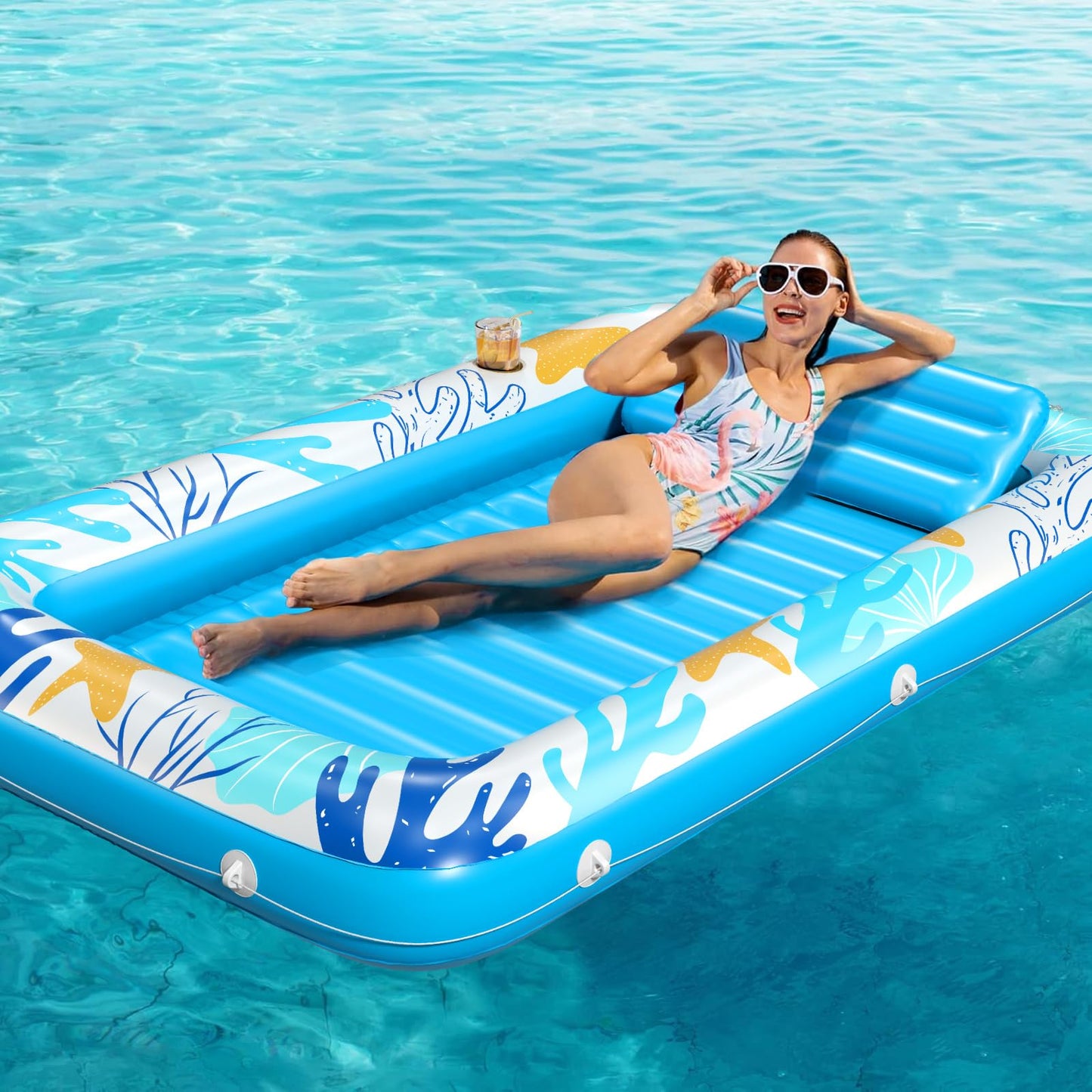 Inflatable Tanning Pool Lounger Float - Jasonwell 4 in 1 Sun Tan Tub Sunbathing Pool Lounge Raft Floatie Toys Water Filled Tanning Bed Mat Pad for mature-themed Blow Up Kiddie Pool Kids Ball Pit Pool