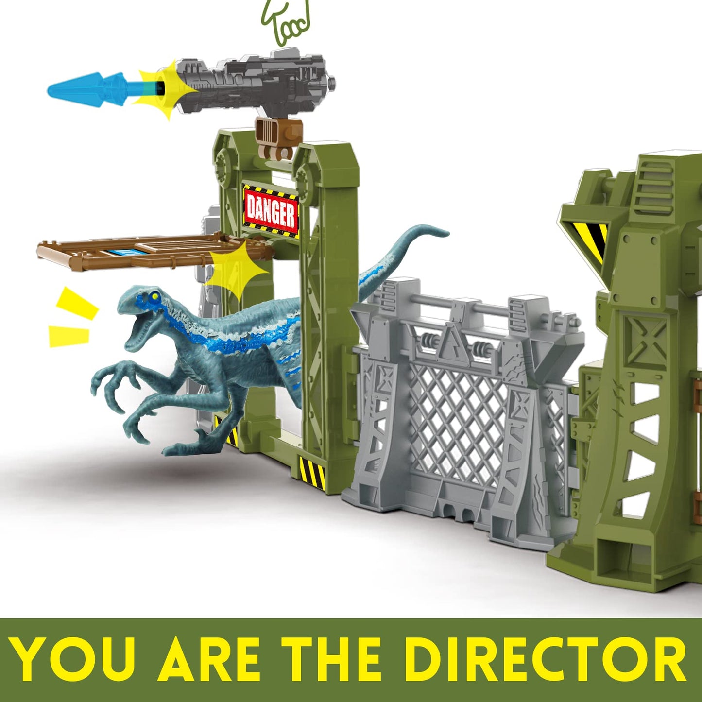 Oriate Jurassic Dinosaur Toys Catch N Run Fighting Playset, 32 Pcs Include Big T-Rex & Carnotaurus 12 Mini Dinosaur Figures 6 Fences 1 Egg Play Sets, Dinosaur Toys For Kids 2-4 3-5