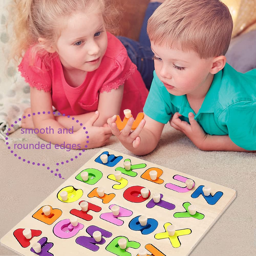 Alphabet Puzzle Wooden Puzzles With Board Knob For Toddlers 1 2 3 4 5 Year Old Abc Puzzle Shape Alphabet Learning Puzzles Toy, G
