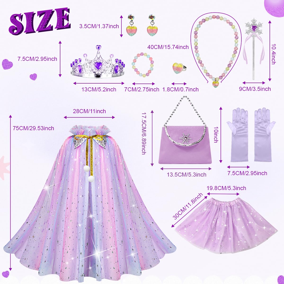 Meland Princess Dress Up Clothes For Little Girl, 11Pcs Princess Cape With Crown, Princess Dresses For Girl 3-8 Birthday Gift