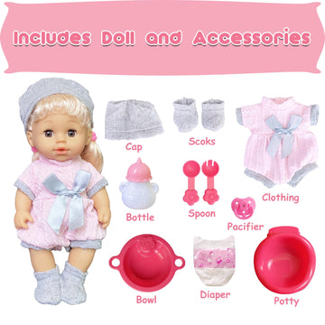 Huang Cheng Toys 9 Pcs 12 Inch Doll Baby With Clothes Lovely Newborn Doll Hairband Shoes 2 Bibs Nursing Bottle Plate Spoon For Kid