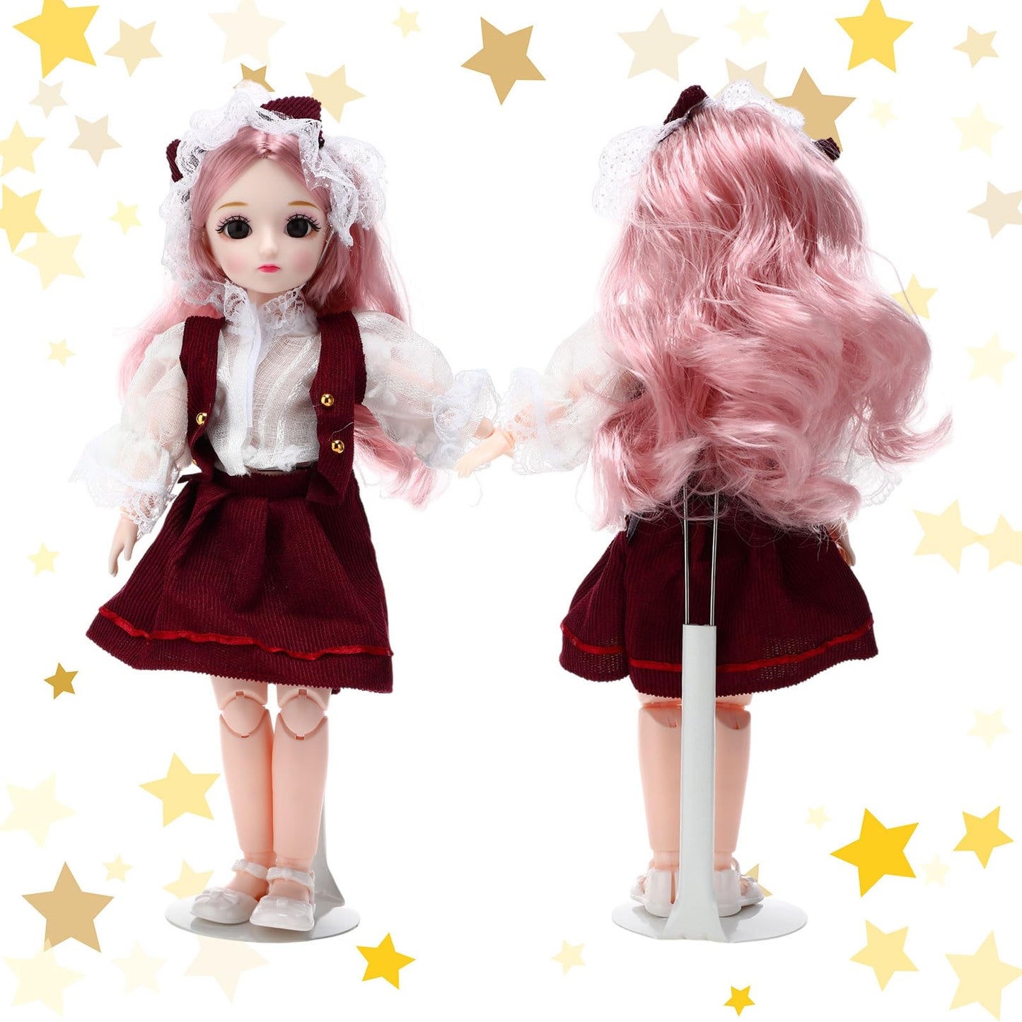 Yaocom 12 Pcs Doll Stand Action Figure Stands with Expandable Waist Wire for 8 to 12 Dolls and Action Figure (Black, White)