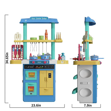 TEMI Kids Kitchen playset & 60 Pcs Toy Accessories Set, Kids Kitchen Toys & Grill Playset, Play Kitchen w/Real Sounds and Light,