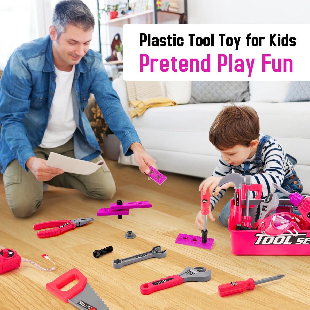 LOYO Kids Tool Set - Toddler Tool Set with Kid Tool Belt Tool Box & Electronic Toy Drill, Kids Construction Toys for Girls Boys