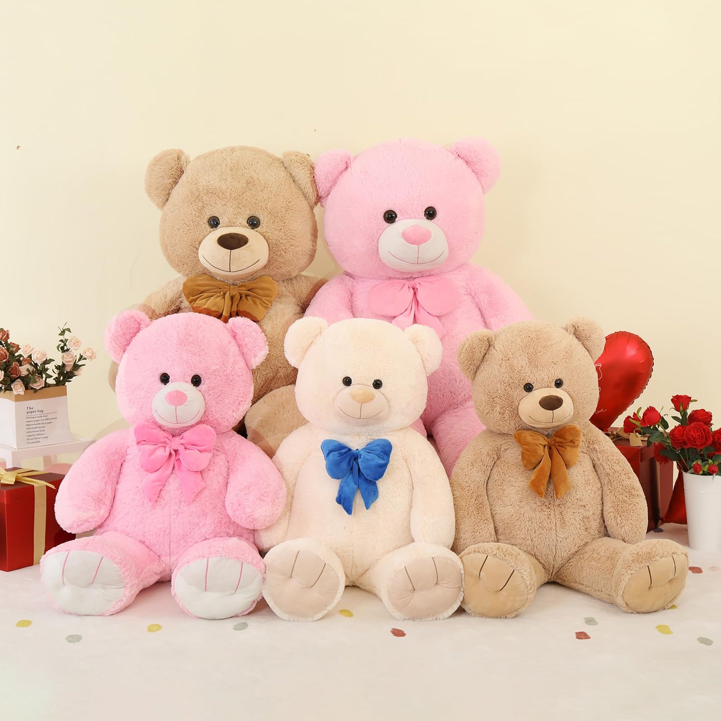 Tezituor Giant Teddy Bear 5 Feet Soft 59 Big Bear Stuffed Animal Life Size Plush Bear Toy Valentine's Christmas Birthday Gift for Girlfriend Kids White