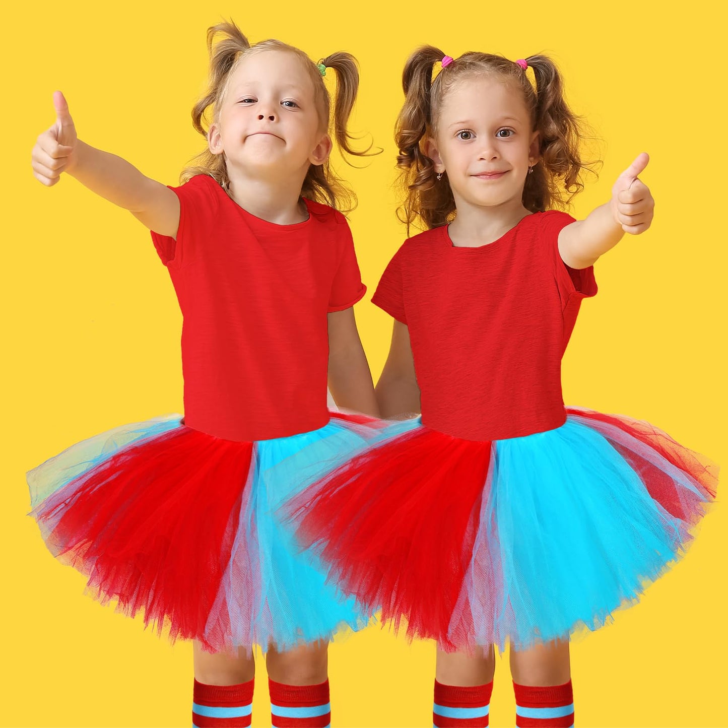 5 Layered Tutu Skirt For Kids Tulle Tutu Skirt With Tube Socks Princess Runners Costumes Cosplay For Girls Kids(Blue And Red)