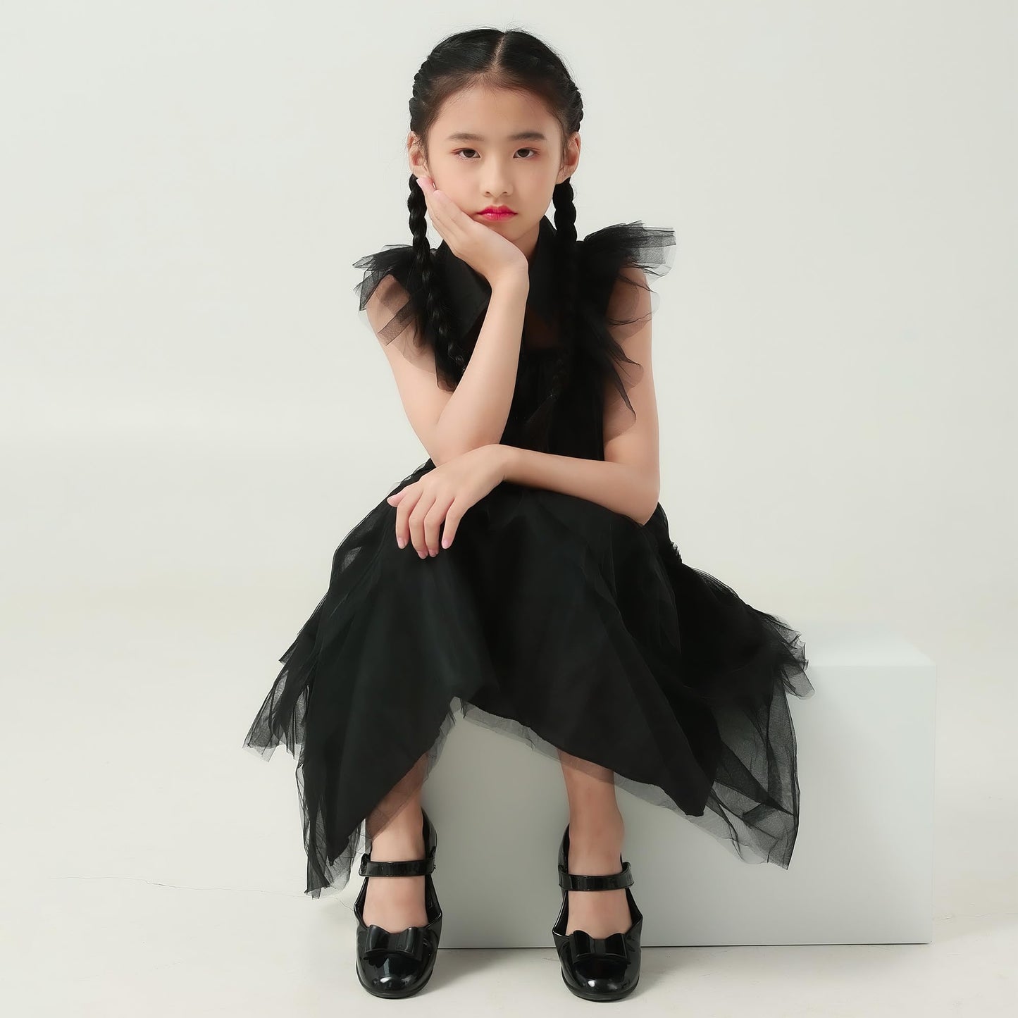 Lauphie Black Wednesday Addams Costume Girls Dress Kids Family Costumes Halloween Costumes Cosplay Party Dress 4-13Y