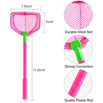 Coopay 4 Pieces Kids Fishing Net Catching Bug Nets Fish Butterfly Nets Beach Toys For Kids Outdoor Playing (Green, Rose Red)