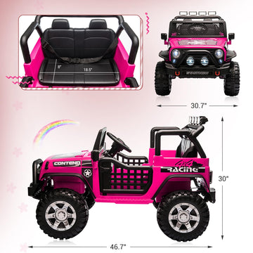 Sehomy 2-Seater Kids Ride On Truck Car With Remote, 12V Battery Powered Electric Car For Kids 3 - Spring Suspension, Led Lights,