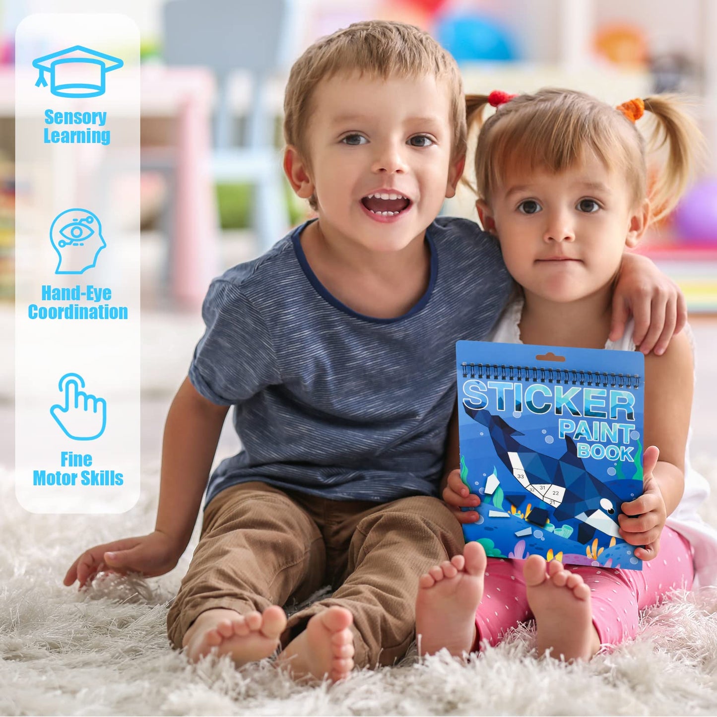 Ocean Sticker Book Crafts For Kids Ages 4-8 Sticker Paint Number Books, Stickers For Kids Girls Boys Birthday Easter Day Party Favor Gift Car Road Plane Travel Learning Educational Toy(Ocean)