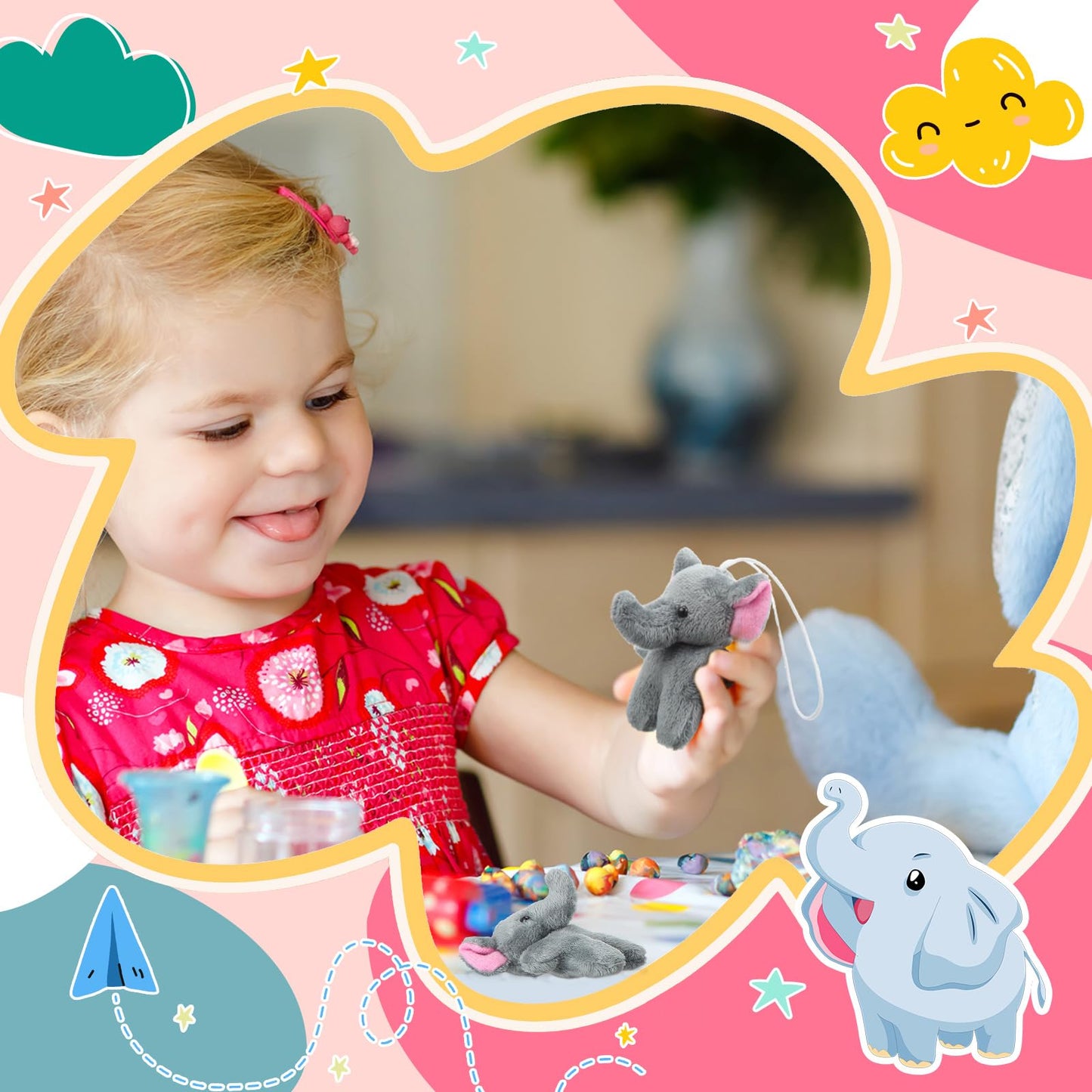 Shappy 50 Pcs Mini Animal Plush Toys Small Stuffed Animals Bulk Cute Tiny Plushies Keychains For Gift Party Carnival Prize(Eleph