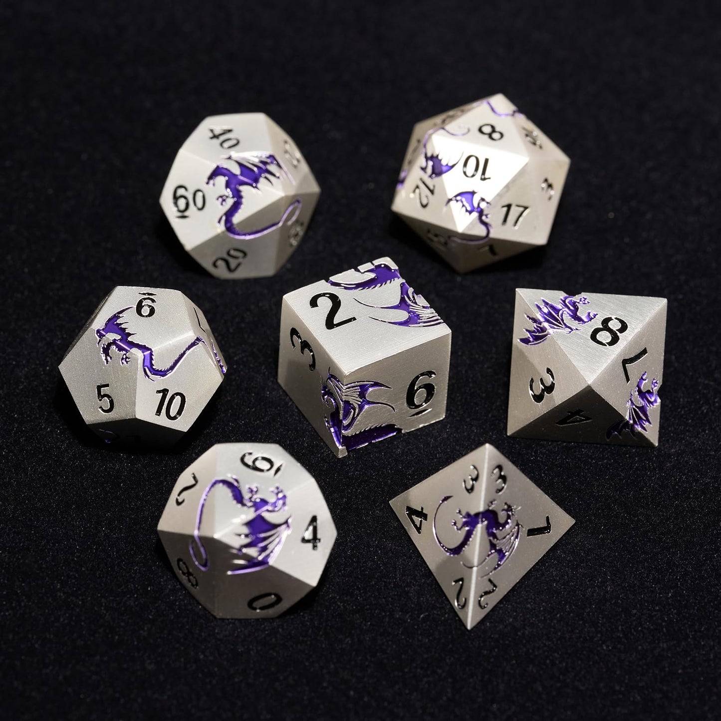 Purple Dragon Metal Dice HNCCESG 7 Piece Heavy Metallic D&D Dice Set with Dungeons and Dragon Gift Dice Box for TTRPG Tabletop G