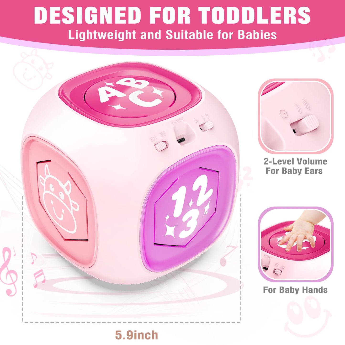 Learning Cube Toys For 1+ Year Old Girl, Bilingual Cube With Music & Light, Educational Toy For Toddler Age 1-2, Early Learning Musical Baby Toys 12-18 Month, Christmas Birthday Gifts For Kids Aged 1+