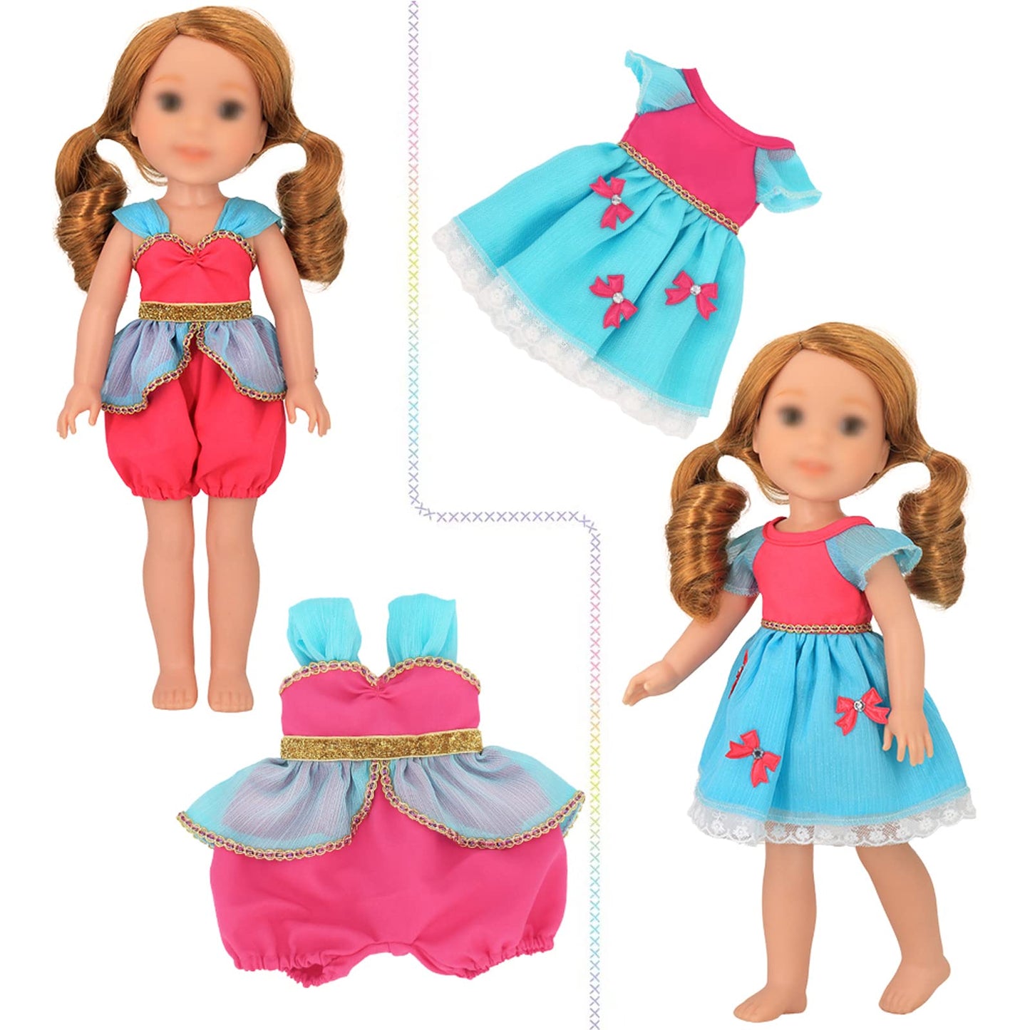 Sotogo 11 Sets American Wellie Doll Clothes Outfits Dresses Pajamas Swimsuit, Girl Wishers Doll Clothes Fit For 14 To 14.5 Inch Dolls