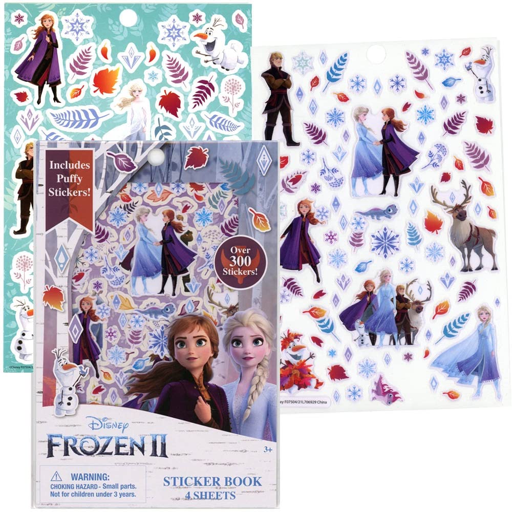 Innovative Designs, Llc Frozen Disney Sticker Book Set, 4 Sheets With 300+ Stickers And 1 Puffy Reusable Sticker Sheet, Decorate Elsa And Anna Sticker Pads, Bulk Cute Stickers For Girls And Boys