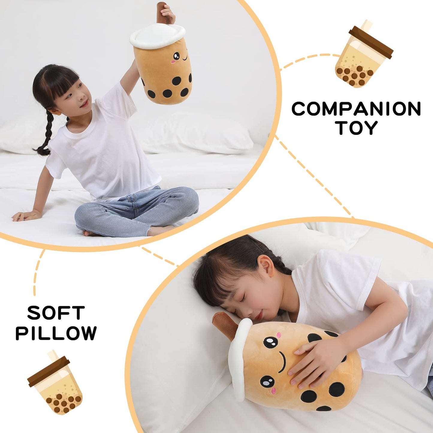 MMguai 14 inch Cute Big Boba Tea Plush Soft Hugging Pillow,Large Brown Pearl Milk Tea Stuffed Animals Toy for Girls Boys Birthda