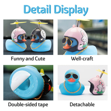 Wonuu Rubber Duck Toy Car Decoration - Blue Duck Car Dashboard Decoration With Cool Glasses And Propeller Helmet