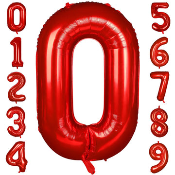 Paticool 40 Inch Red Number Balloon 0, Large Number Foil Mylar Balloons For Birthday Party Celebration Decorations Supplies, Dig
