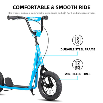JOYSTAR Kick Scooter for Ages 5-9 Years Old Boys Girls 12 Inch Big Wheels Scooters for Kids Teens and mature-themeds Adjustable Handlebar Kids Scooter Blue