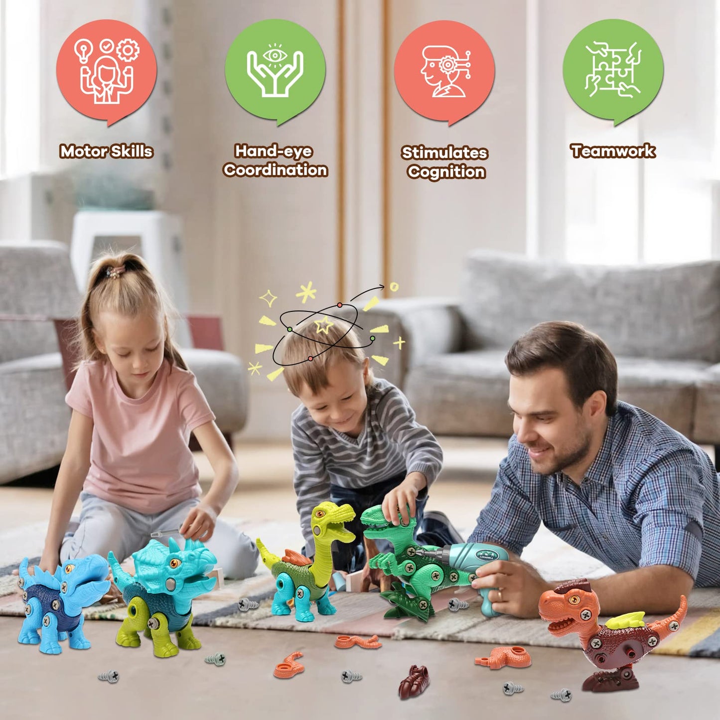 Kids Toys Stem Dinosaur Toy - Take Apart Dinosaur Toys for Kids 3-5 5-7 | Construction Building Boy Toys with Electric Drill | P