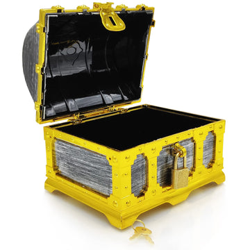 Kids Golden Frame Pirate Treasure Chest With Lock And Key, Treasures Collection Storage And Decorative Box For Kids Birthday Pir