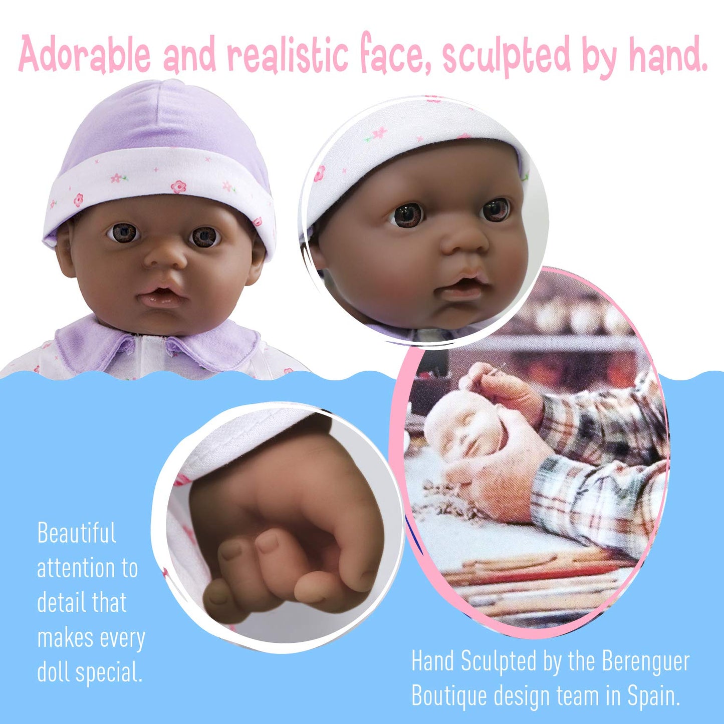 Jc Toys African American 16-Inch Medium Soft Body Baby Doll La Baby | Washable |Removable Purple Outfit W/ Hat And Pacifier | Fo