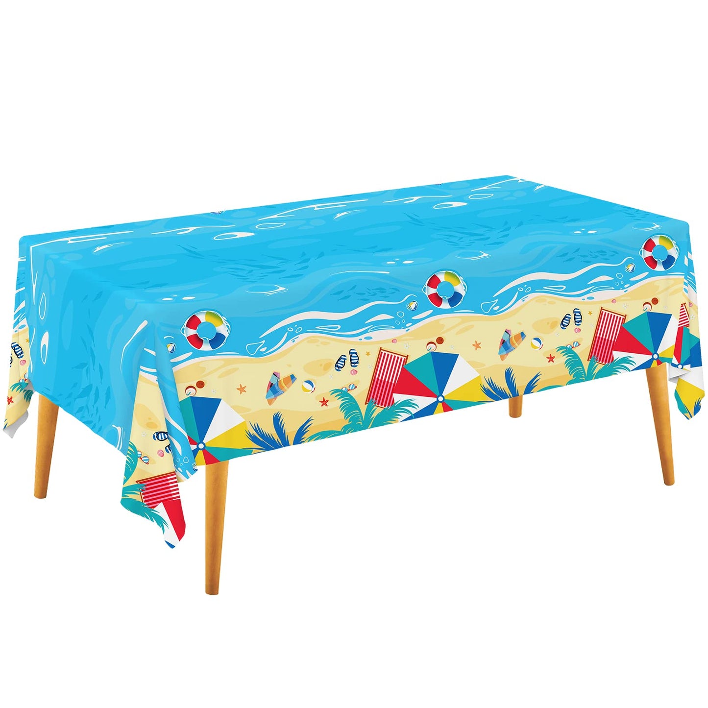 Beach Theme Party Supplies Summer Pool Disposable Tablecloth Plastic Waterproof Table Cover for Hawaiian Party Birthday Decorati