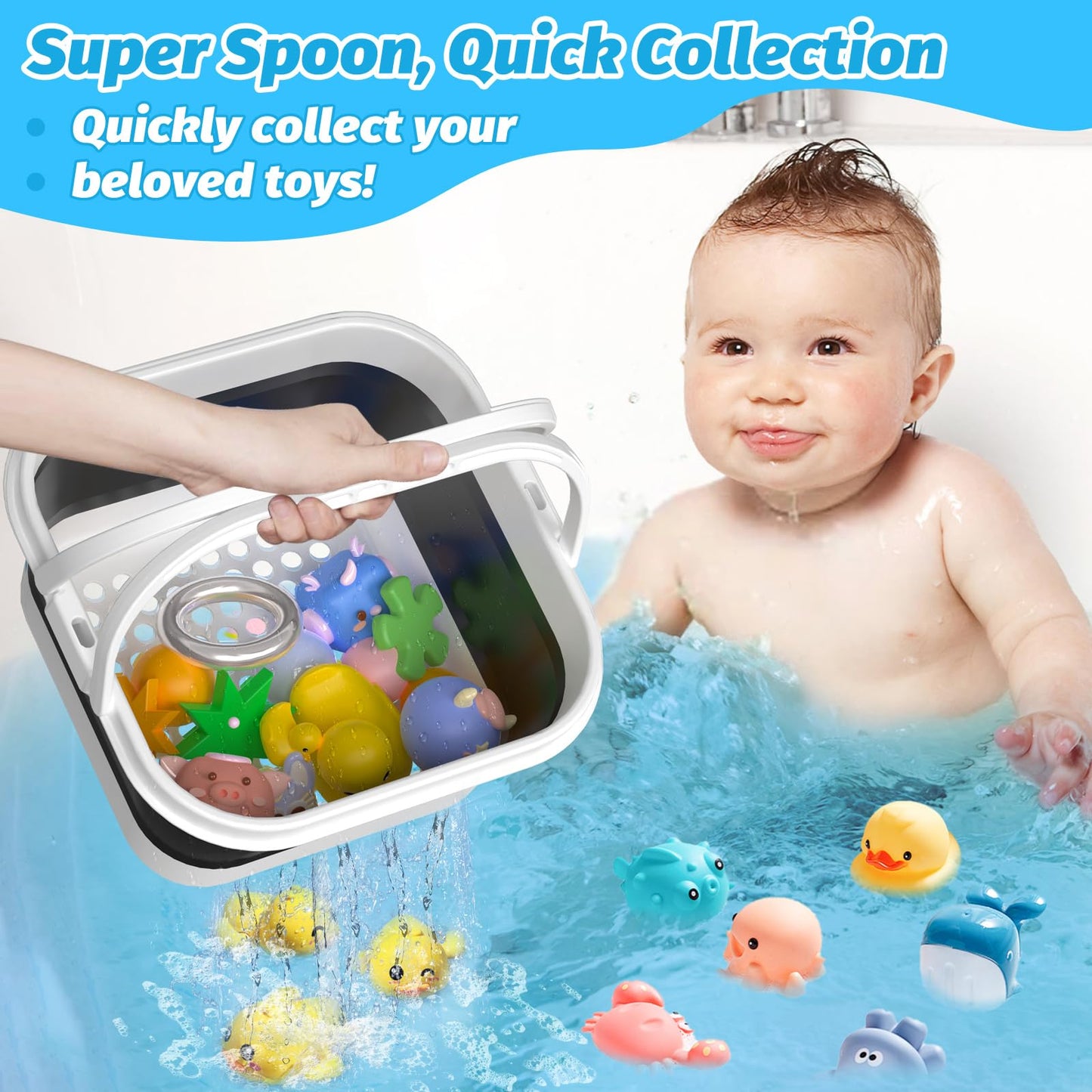 Anivia Foldable-Bath-Toy-Storage-Organizer, Bath Toy Holder With Removable Base, Quick-Drain-Drying Bathtub Toy Storage/Basket, Stand Up Bathroom Shower Toys Holder For Kids - Black