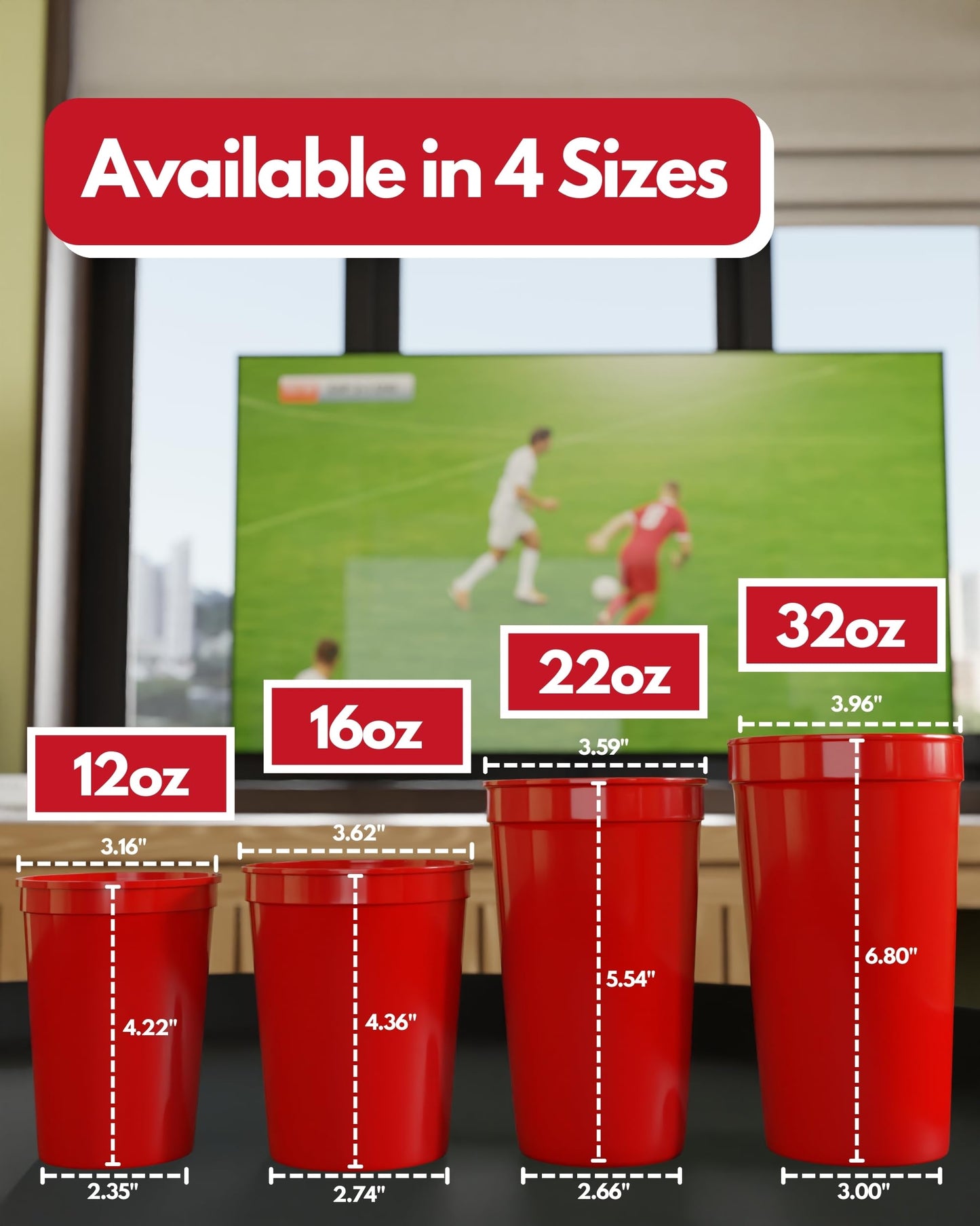 Partyprints 100 Pack 16 Oz Red Reusable Blank Plastic Cups, Stadium Cups Bulk - Bpa Free Dishwasher Safe Party Cups, Colored Cup