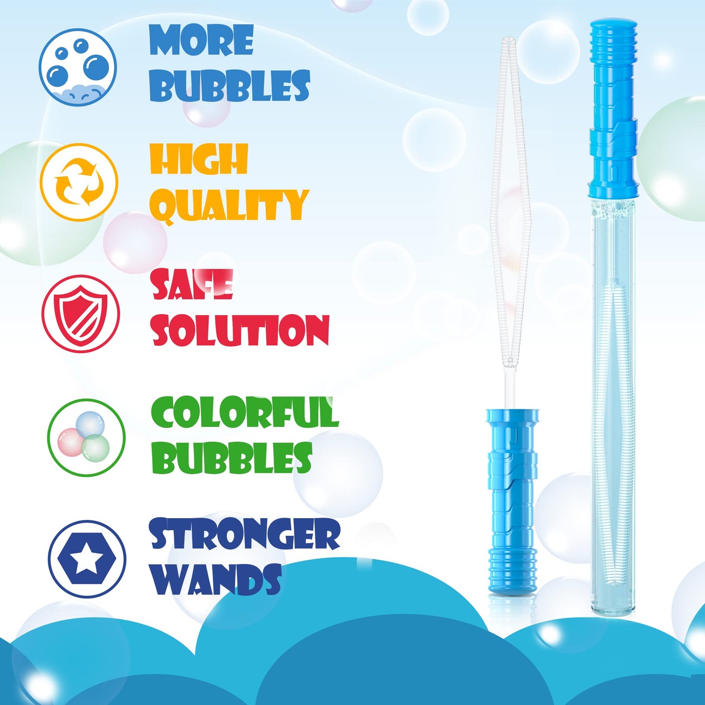 Inscraft 48 Pack 14 Big Bubble Wands, 8 Colors Bulk For Summer Toy, Outdoor/Indoor Activity Use, Easter, Birthday, Graduation, S