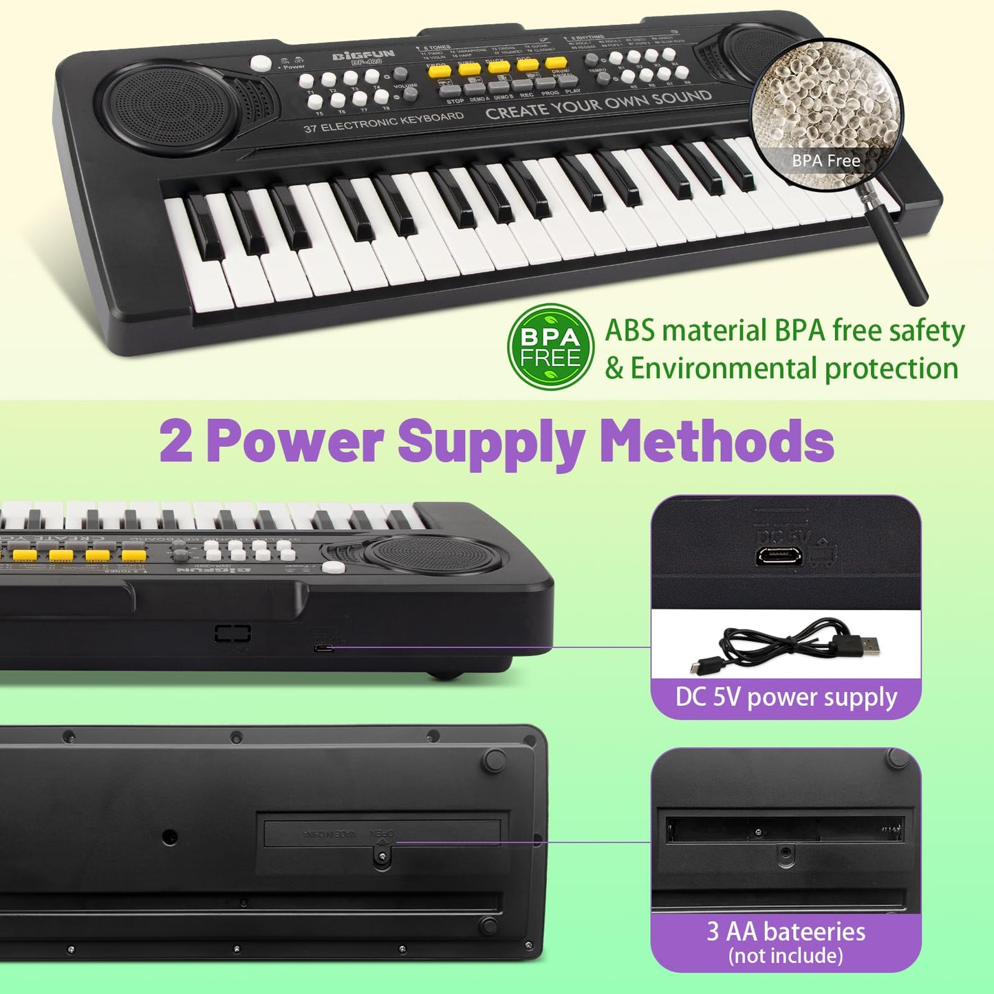 Heepuew Kids Piano Keyboard, 37 Keys Portable Music Keyboard Electric Piano Toys For Children, Educational Instruments Toddler K