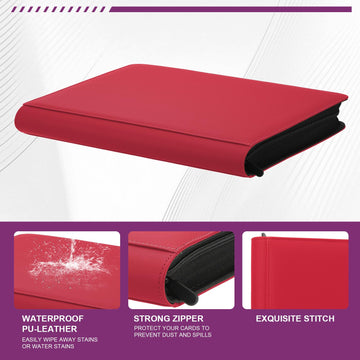 Toploader Binder Trading Card Binder Storage Hold up 288 Cards 9-Pocket Top Loader Binder with Sleeves for 3x4 Rigid Toploaders Hard Cases (9Oxblood Red)