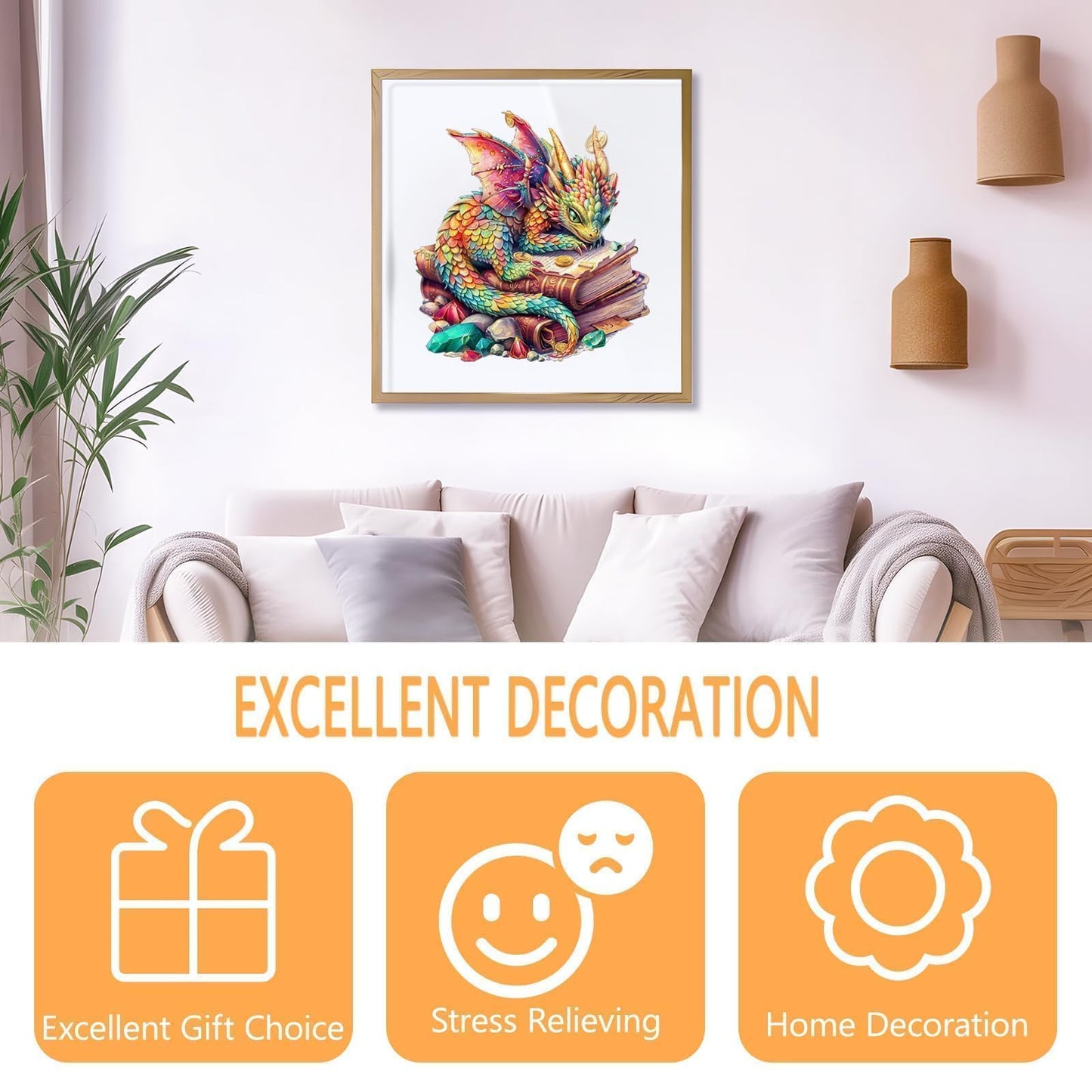 Wooden Puzzles for mature-themeds - Jeweled Dragon Puzzle Unique Shape Wooden Jigsaw Puzzle for mature-themeds Wood Puzzles mature-themed Good Gift Idea for Friends Home Decor (L-13.4 * 12.6in 240 Pieces)