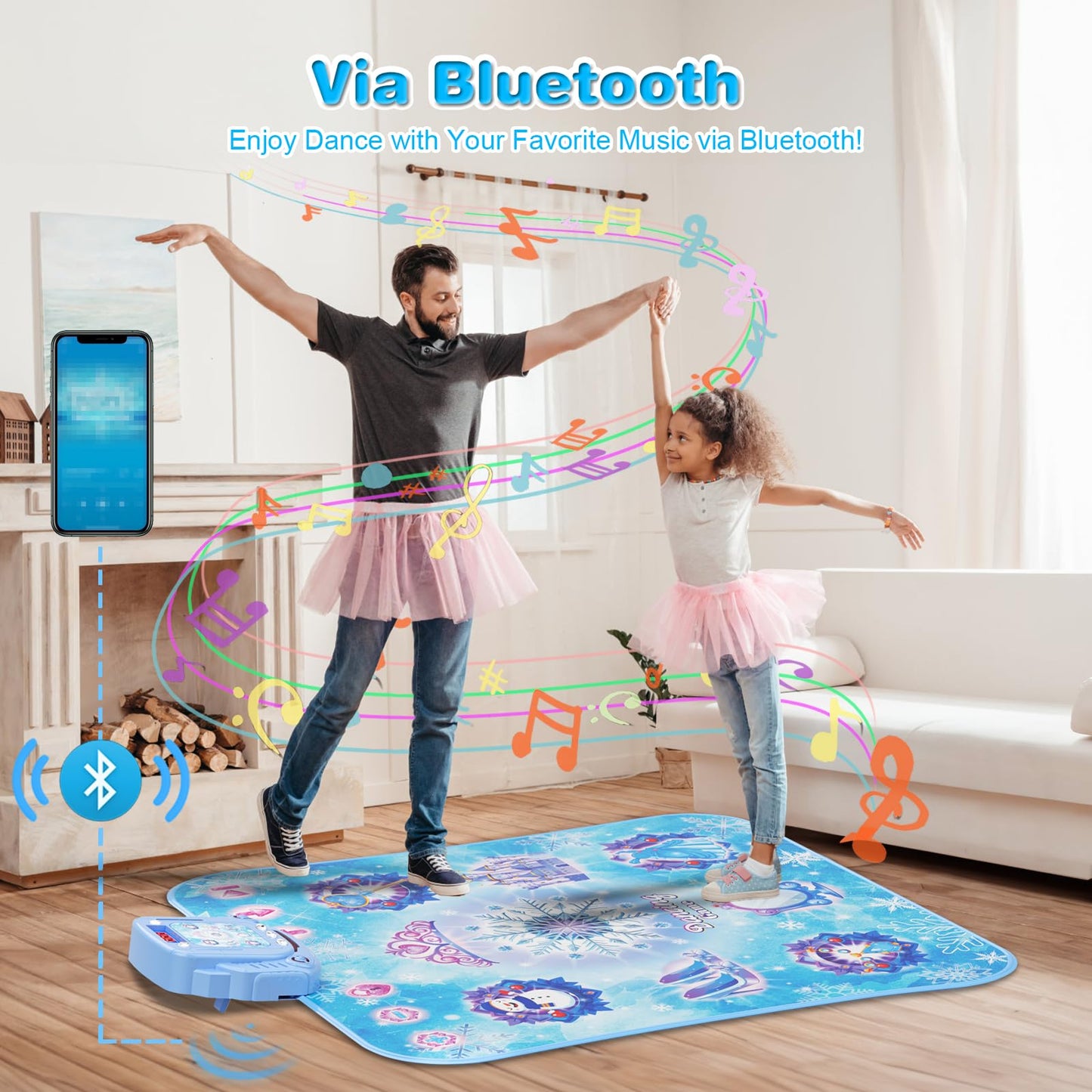Dance Mat, 2024 8-Button Frozen Dance Pad With Wireless Bluetooth, Upgraded Flowing Light Control System With Stands, Princess T
