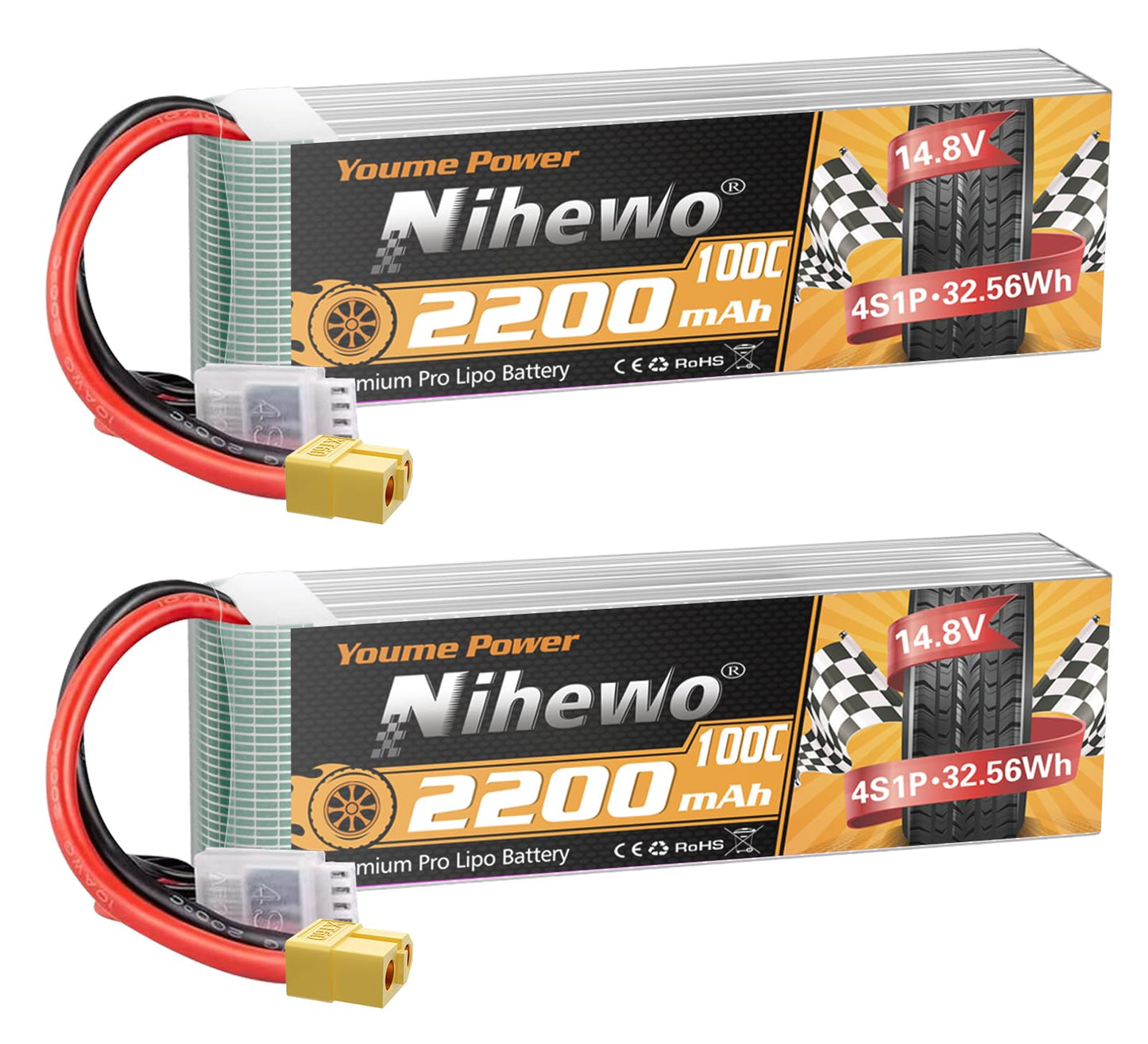 Nihewo 4S Lipo Battery 14.8V 2200Mah Rc Battery Soft Case 100C With Xt60 Plug For Fpv Drone Rc Quadcopter Helicopter Airplane Ca