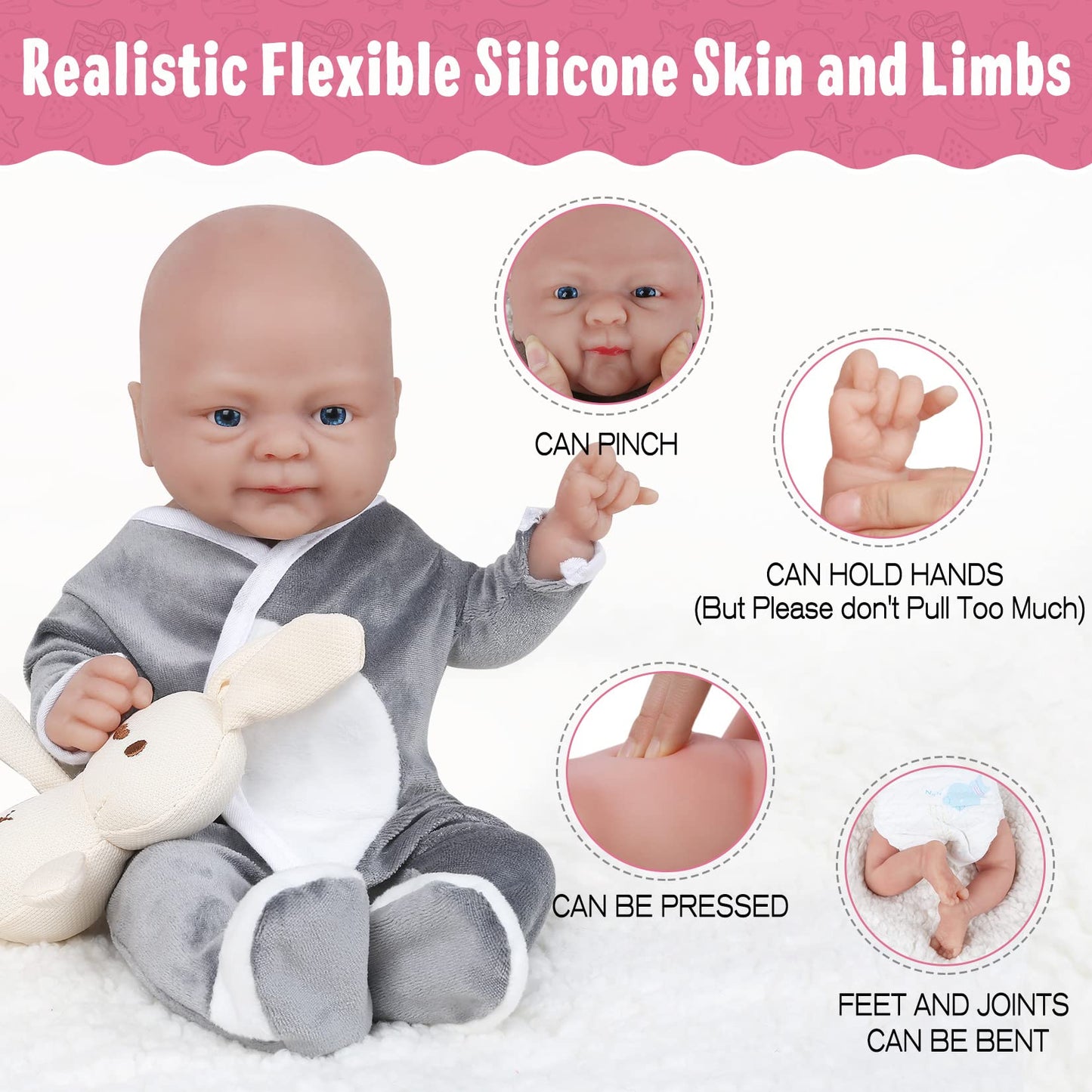 Vollence 14 Inch Full Silicone Reborn Baby Dolls Not Vinyl Dolls Lifelike Real Platinum Newborn Silicone Baby Dolls Anti-Stress