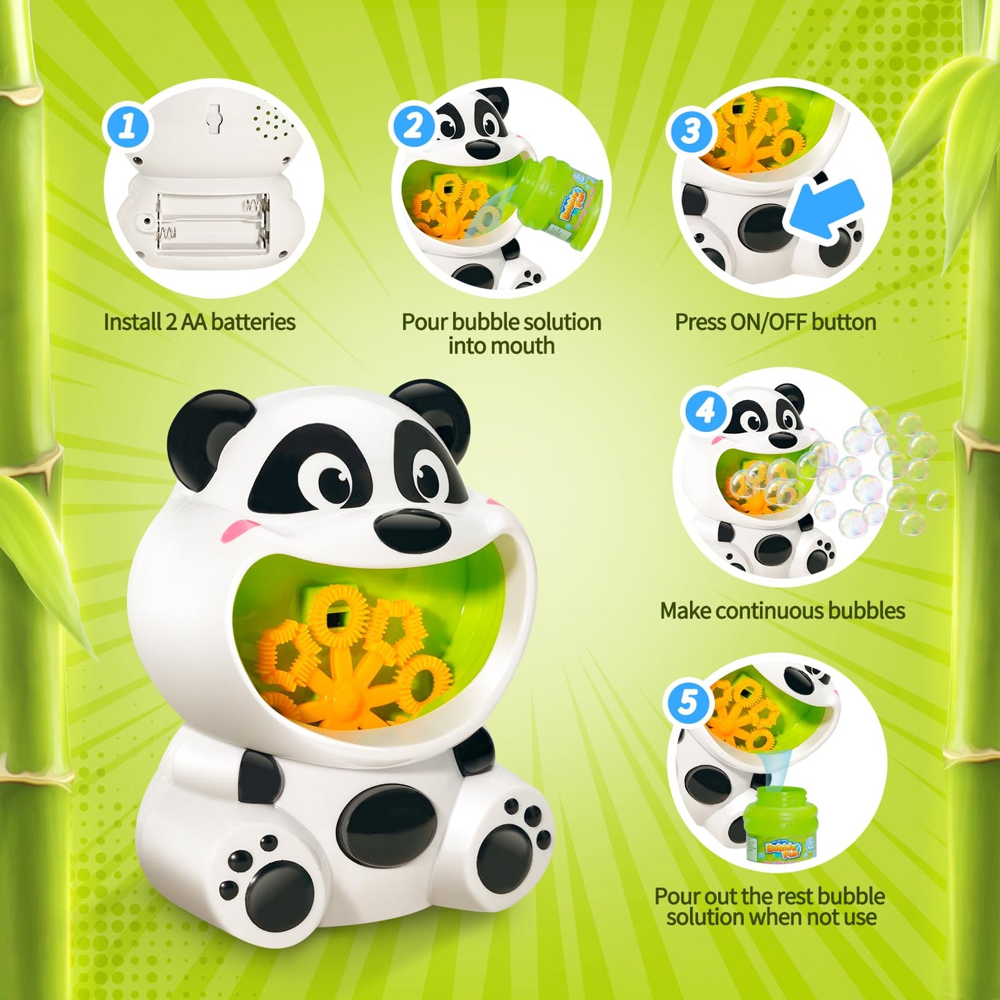 Panda Bubble Machine Toys For Toddlers 1-3 Kids Bubble Maker Blower With 4Oz Bubble Solution Ideal Outdoor Party Toys Gift For T