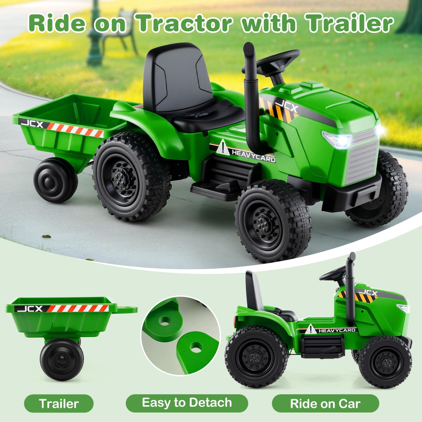Costzon Ride On Tractor With Trailer, 12V Battery Powered Electric Vehicles With Remote Control, Music & Lights, Kids Tractor Ri