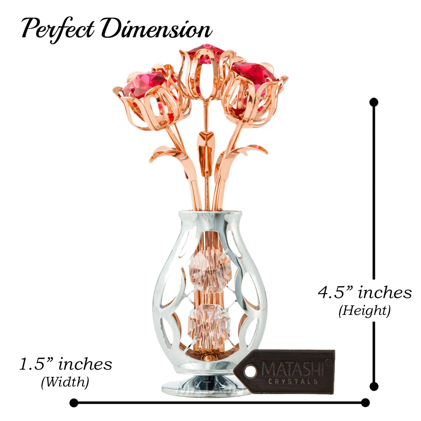 Matashi Gift For Her - Flowers Bouquet In Vase Ornament With Red Crystals, Gift Basket Ideas For Women - Rose Gold Plated Flower Gift For Women On Valentine'S Day