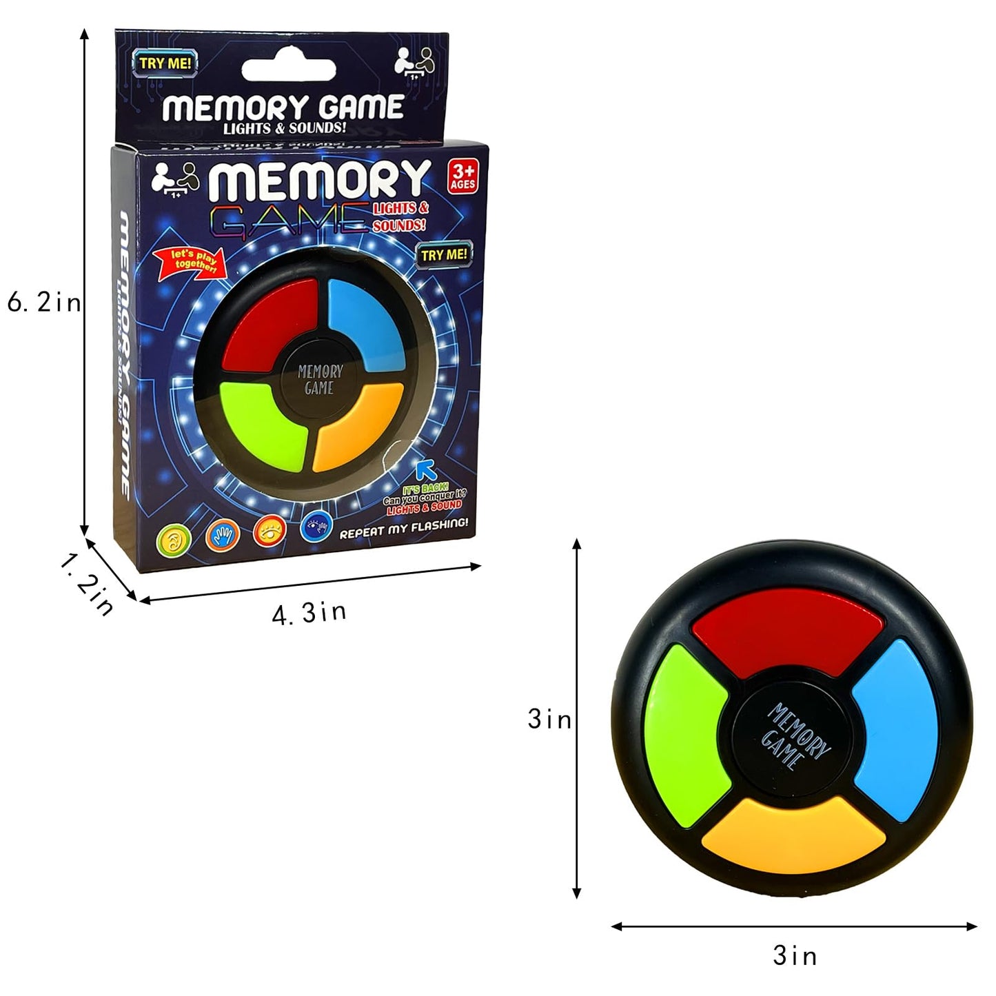 Tingbowie Light Up Memory Game Handheld Electronic Toys Color Memorizing Classic Board Games Quiz Game With Lights And Sounds (907) (907)