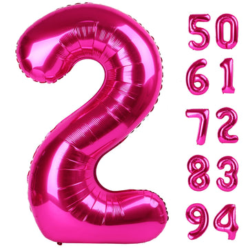 Hot Pink 2 Balloon, Number Balloons 40 Inch, 2Nd Balloon Number Birthday Decorations, Second Two Birthday Party Supplies, Number