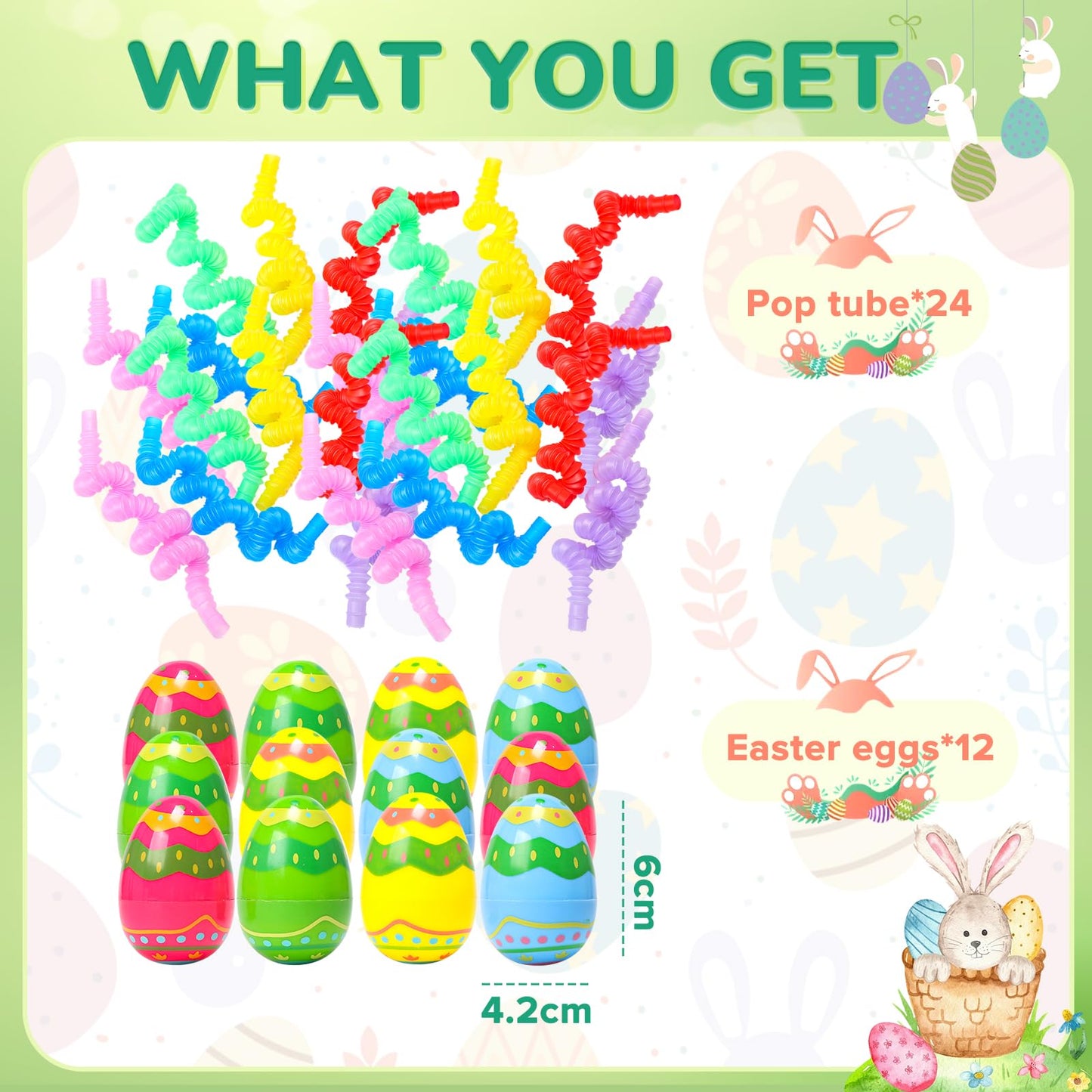 Skirfy 12 Pack Filled Easter Eggs Easter Basket Stuffers For Kids Toddlers With Pop Tubes,Party Favors For Boys Girls