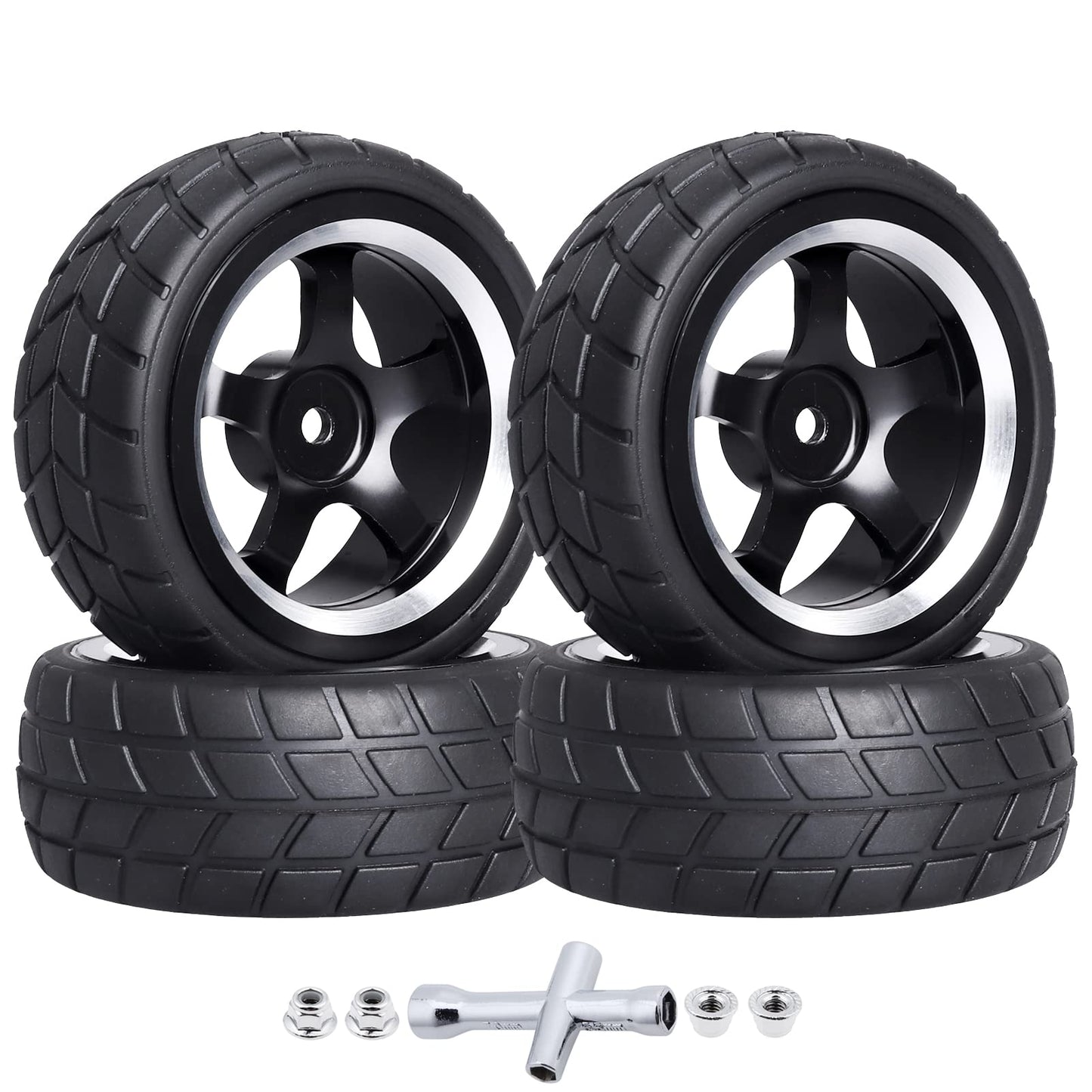 CrazyHobby Preglued On-Road Tires and Wheels Aluminum Wheel Rims 12mm Hex Hub for 1/10 Traxxas 4Tec HPI RS4 Tamiya TT01 TT02 HSP