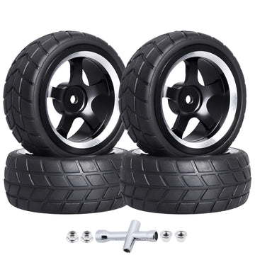 CrazyHobby Preglued On-Road Tires and Wheels Aluminum Wheel Rims 12mm Hex Hub for 1/10 Traxxas 4Tec HPI RS4 Tamiya TT01 TT02 HSP