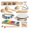 MUSICUBE 13 Pcs Wooden Percussion Instrument Set for Toddlers - Xylophone, Maracas, Tambourine, Egg Shaker, Triangle - Ages 3+
