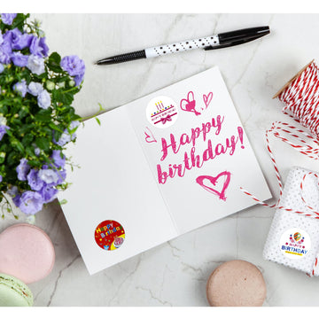 Andiker 500 Pieces Watercolor Happy Birthday Stickers, 1 Roll Cute Round Adhesive Birthday Sealing Sticker Labels For Kids Party Decoration (Type 2)