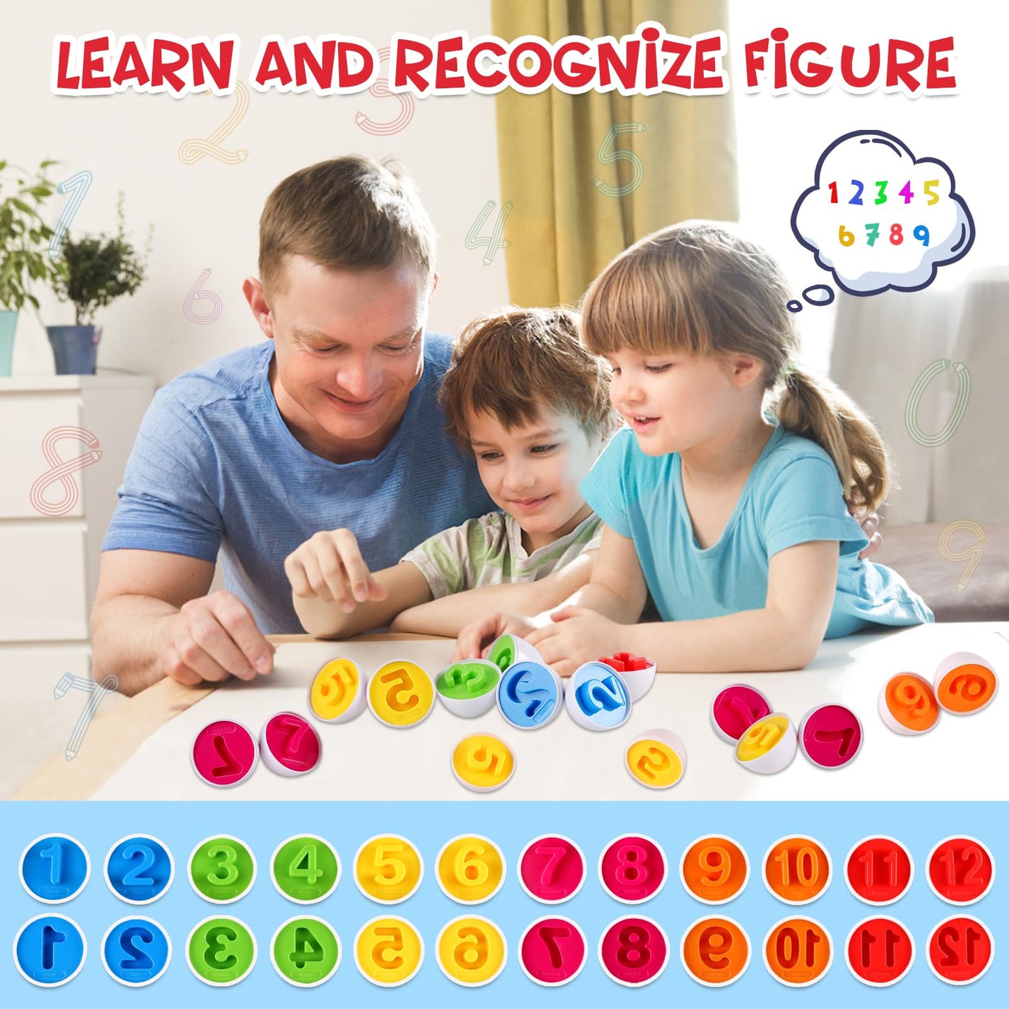 Looikoos Matching Egg Toy Set - 12 Play Eggs Toddler Toys - Educational Color And Number Recognition Skills -Learning Egg Game P