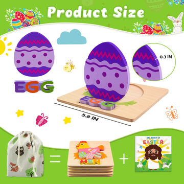 Easter Basket Stuffers For Toddler 1 2 3 Years Old,Wooden Puzzles For Toddlers 1-3,Montessori Toys Gifts,5 Pack Jigsaw Puzzles,